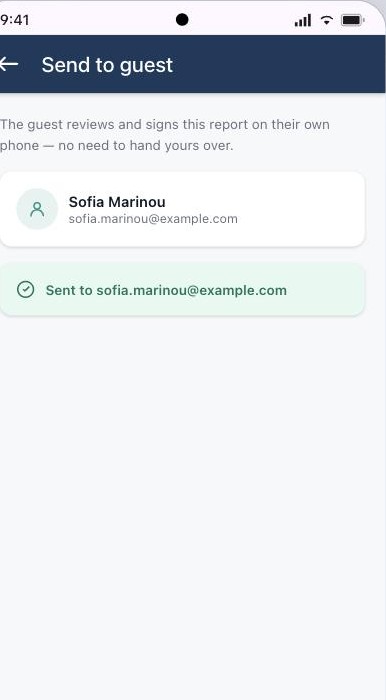 Fleet Mobile — Send to guest, sent confirmation